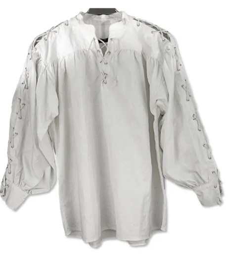 Medieval Cotton Shirt with lacing on collar and sleeves | Size XXL | Color white