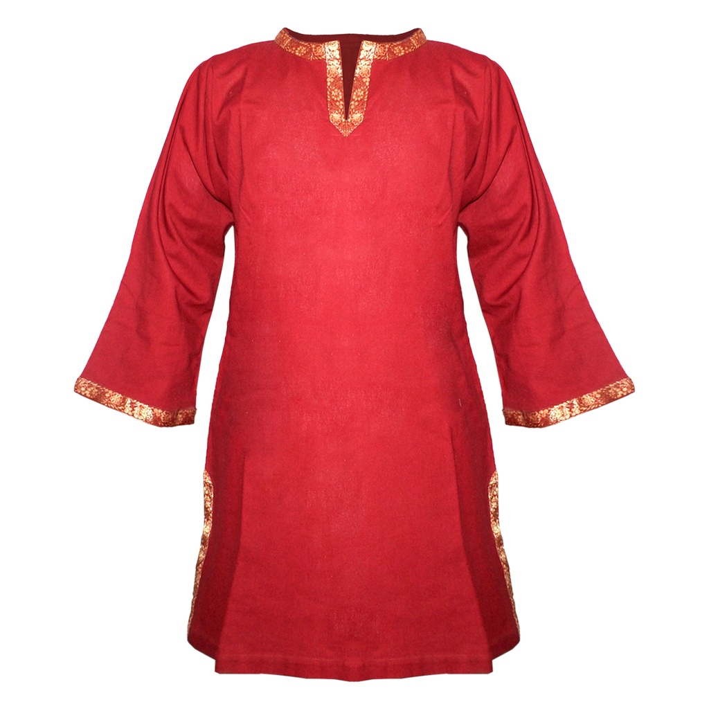 Long Tunic with braid | Size M | Color maroon red 