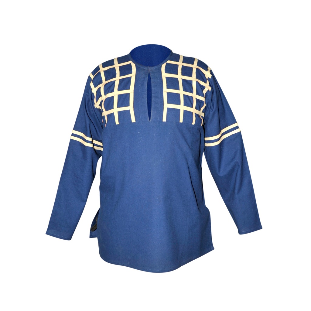 Medieval Shirt with leather decoration | Size XL | Color blue 