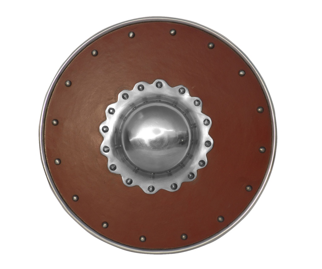 Buckler covered in dark leather | Diameter 23 cm