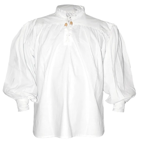 [SAY/AZG/1006-M-W] Medieval Cotton Shirt with collar lacing | Size M | Color white