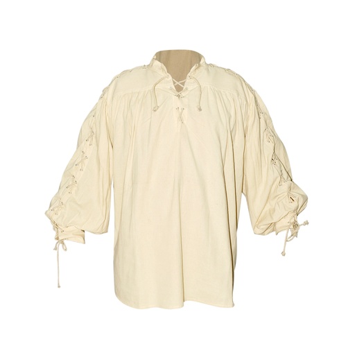 [SAY/AZG-1007-XXL-N] Medieval Cotton Shirt with lacing on collar and sleeves | Size XXL | Color natural