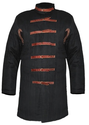 [GDFB/CL/002-L-B-O-IMP] Gambeson with leather straps & buckles | 13th C. | Size L | Color black