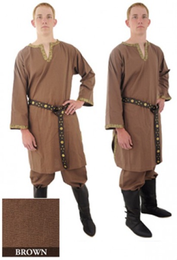 [SAY/AZG-1009-M-BR] Long Tunic with braid | Size M | Color natural brown 