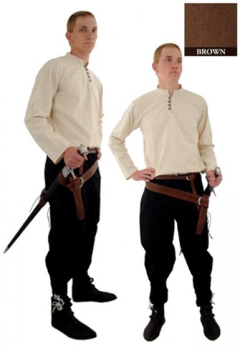 [SAY/CL/5004-L-BR] Hand woven medieval Cotton Shirt | Size L | Color natural brown 