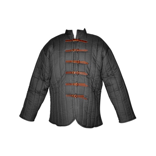 [SAY/CL/5056-M-B] Medieval Gambeson with leather straps | Size M | Color black 
