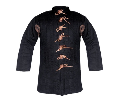 [GDFB/CL/017-XXL-B-O-IMP] Gambeson mit Ledernesteln | 14.-15. Jh. | Größe XXL | Farbe schwarz