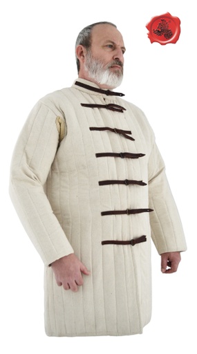 [GDFB/CL/002-M-N-O-IMP] Gambeson mit Lederschnallen | 13. Jahrhundert | Größe M | Farbe natur
