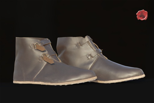 [GDFB/SH/008-7/40.5DB] 13. Jahrhundert Schuhe mit Lederriemen | Größe 40,5