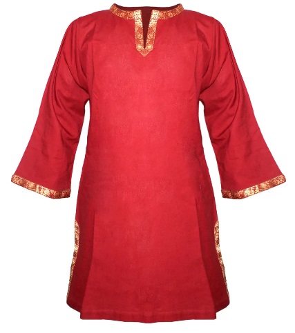 [SAY/AZG-1009-XXL-MR] Long Tunic with braid | Size XXL | Color maroon red 